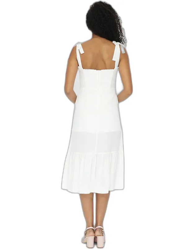 Summer Storm Midi Dress With Ruffle Trim And Thigh High Slit