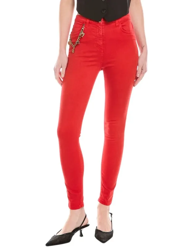 _elisabetta Franchi Skinny Jean With Chic Chain Detail And Zip Fly Closure_