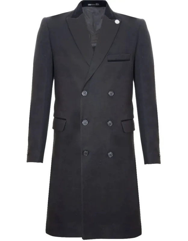 3/4 Long Double Breasted Crombie Overcoat Wool Coat Peaky Blinders