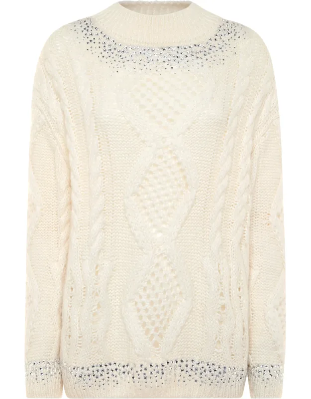 Knitted Pullover Round Neck Long Sleeve Strass