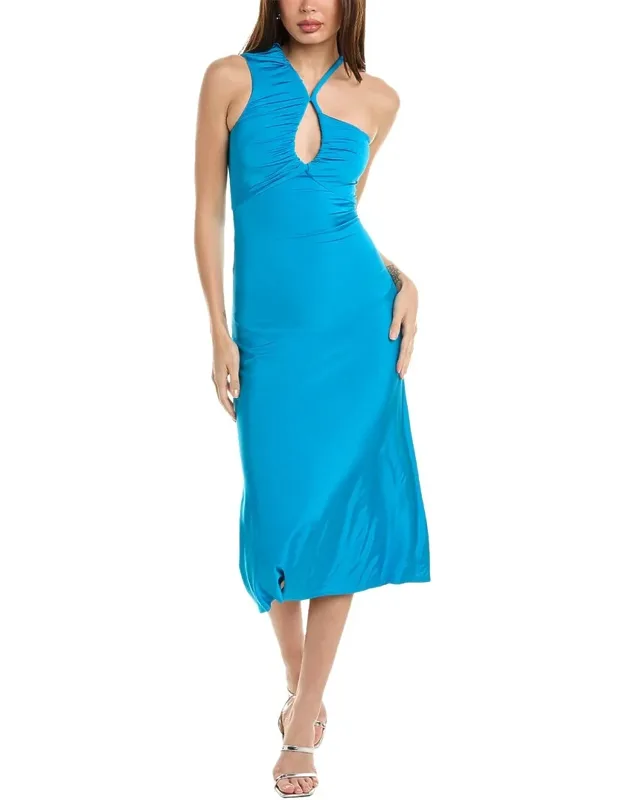 Et Ochs Phebe Midi Dress With Strappy Cutout Bodice And Ruched Detailing