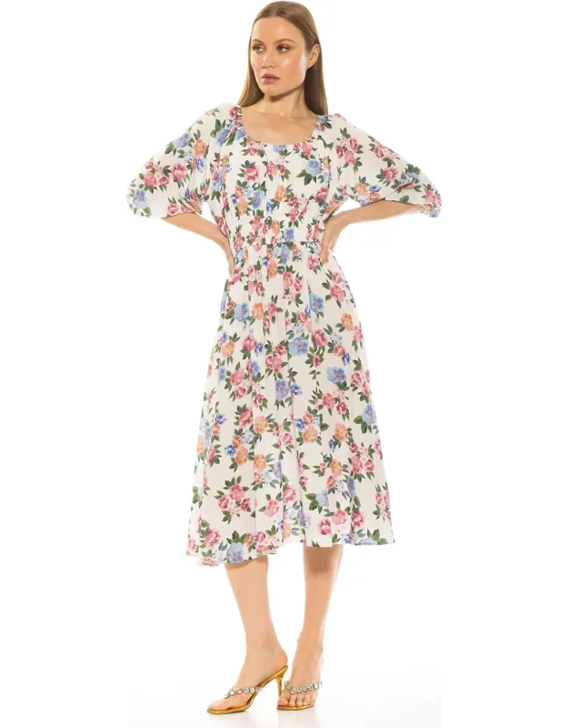 Emily Scoop Neck Dress With Blouson Sleeves And Shirring Details