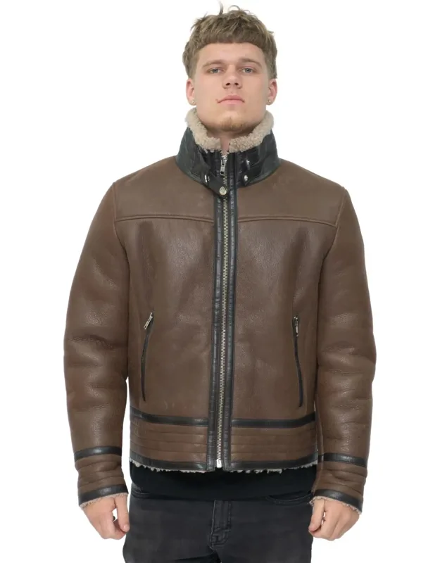 Helmsley Biker Jacket With Quilted Panelling And Thick Sheepskin Lining