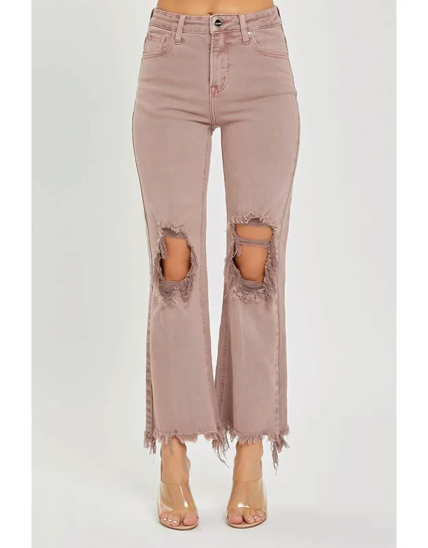 High Rise Knee Distressed Straight Jeans