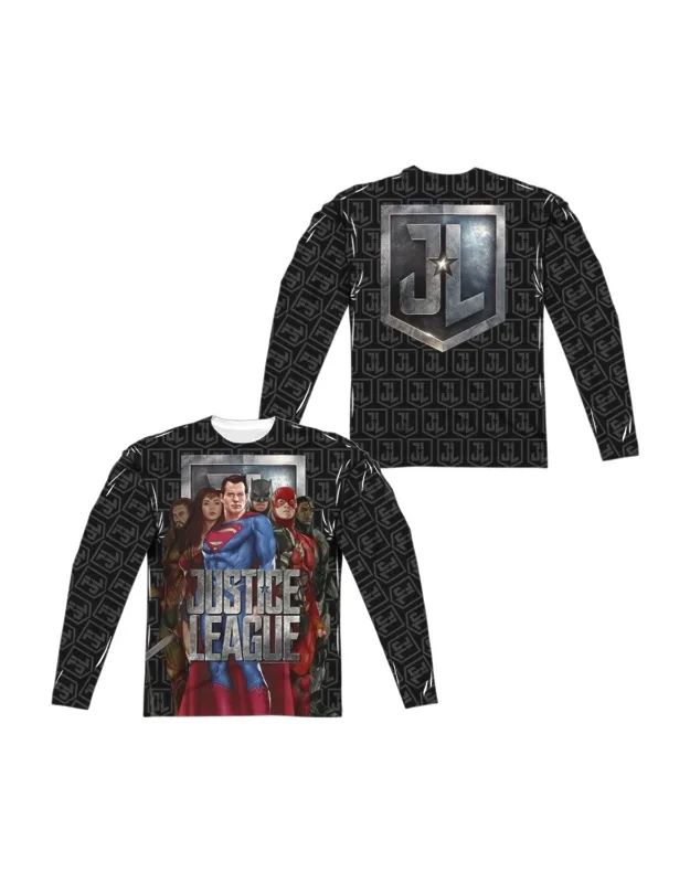 Justice League Movie The League Long Sleeve Adult Poly Crew Tee / T-shirt - Stylish For Easy, Everyday Wear, Guaranteed Authentic And 100% Officially Licensed