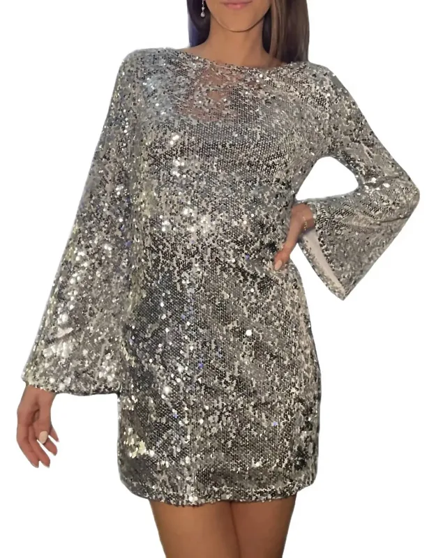 Sequin Bell Sleeve Mini Dress