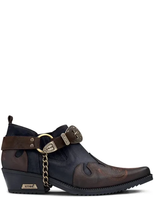 Leather Western Shoes Snake Pattern Slip On Metal Belted Buckle