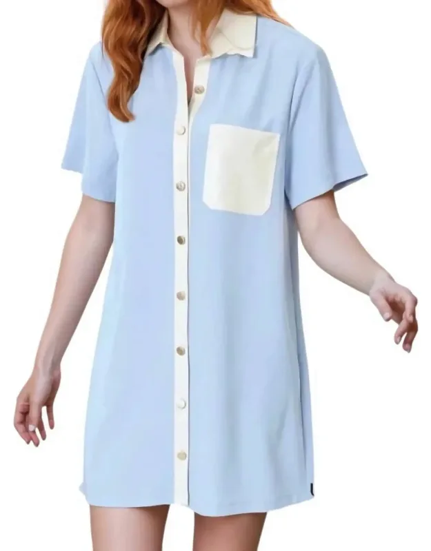 Vegan Leather Trim Shirt Dress