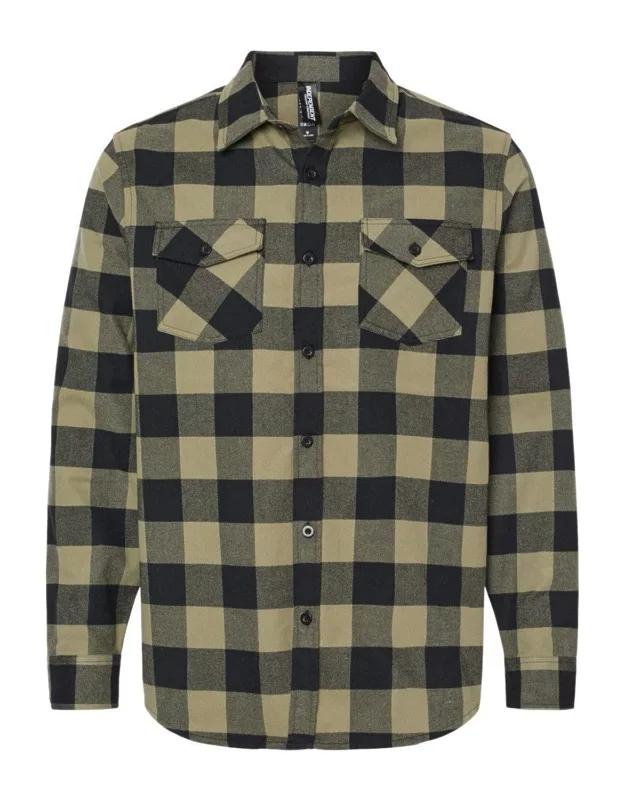 Flannel Shirt With Double Front Pockets And Rollup Sleeve Vents