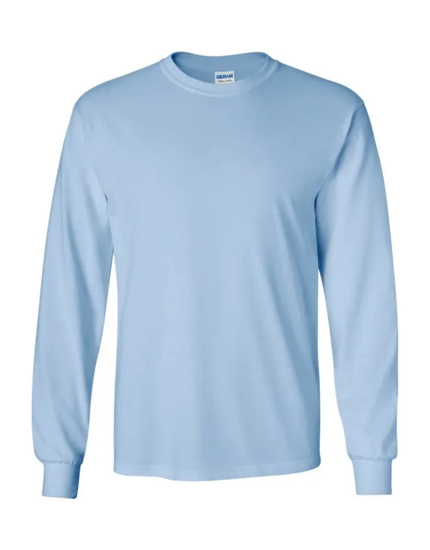 Gildan Plain Crew Neck Ultra Cotton Long Sleeve T-shirt With Seamless Collar And Cuffed Hem
