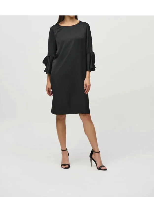 Ruffle Sleeve Satin Shift Dress