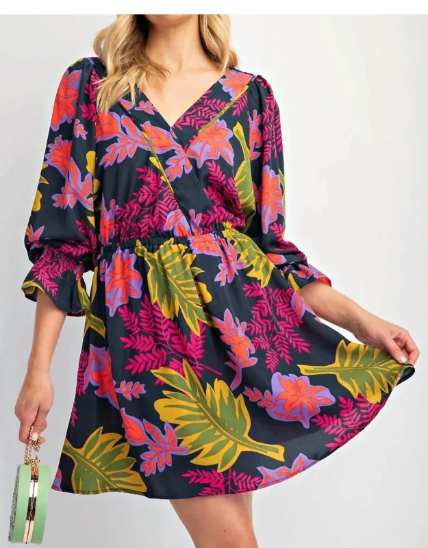 Printed Wool Peach Woven Surplus Mini Dress
