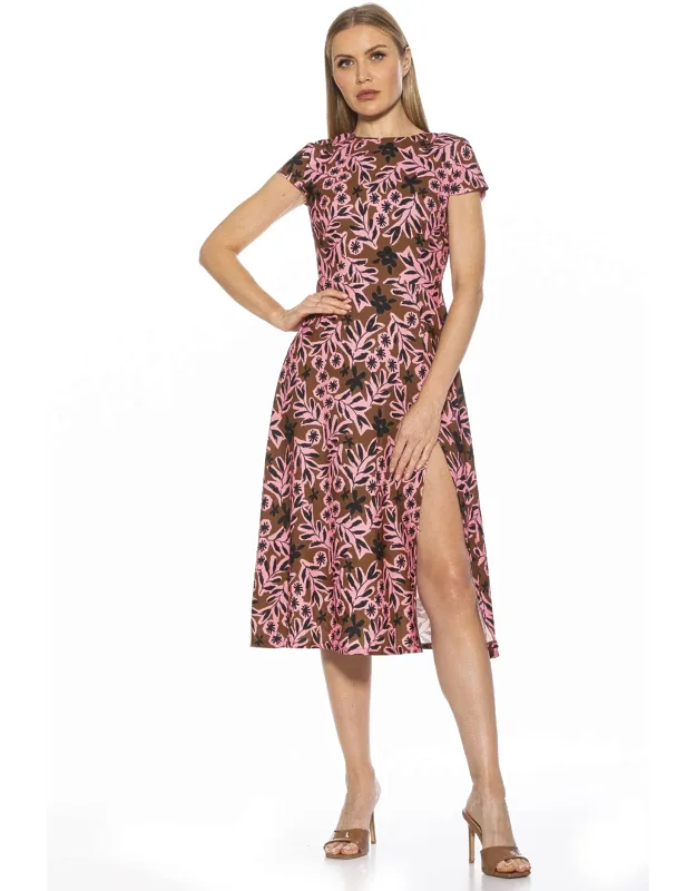 Lily Midi Dress With High Side Slit And Concealed Back Zip