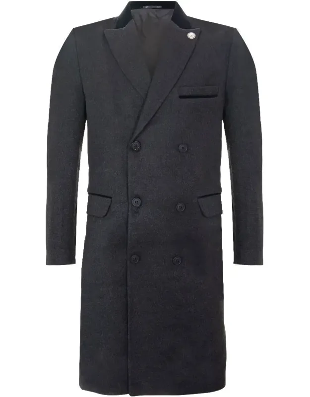 3/4 Long Double Breasted Crombie Overcoat Wool Coat Peaky Blinders