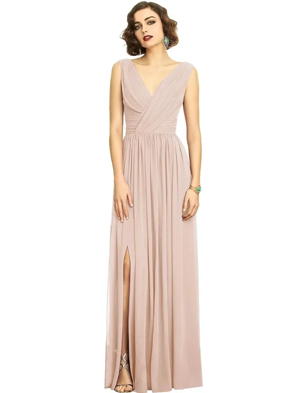 Draped Chiffon Maxi Dress With Front Slit