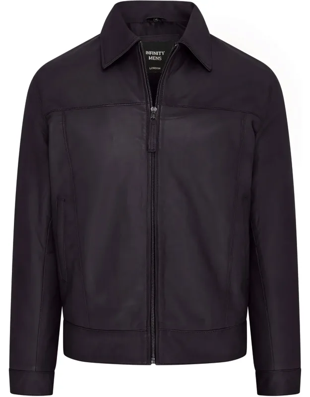 Retro Classic Leather Harrington Biker Jacket