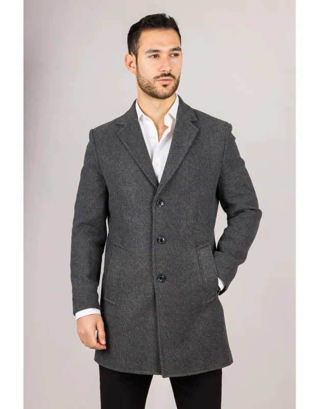 Notched Lapel Collar Wool Blend Overcoat
