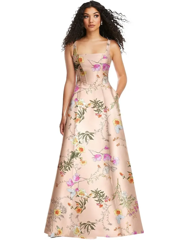 Floral Satin Gown With Full Skirt