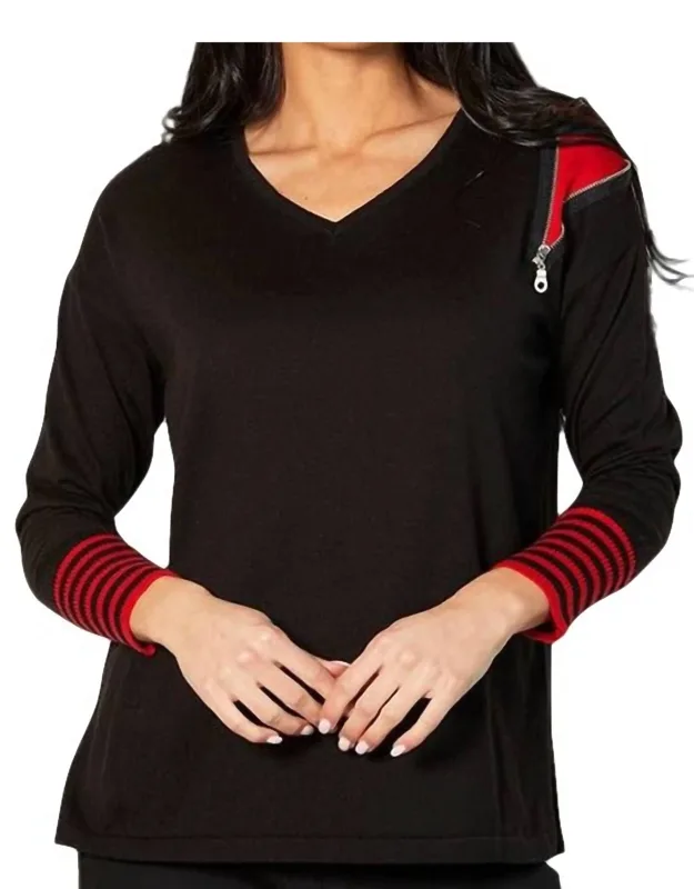 V-neck Zipper Sweater