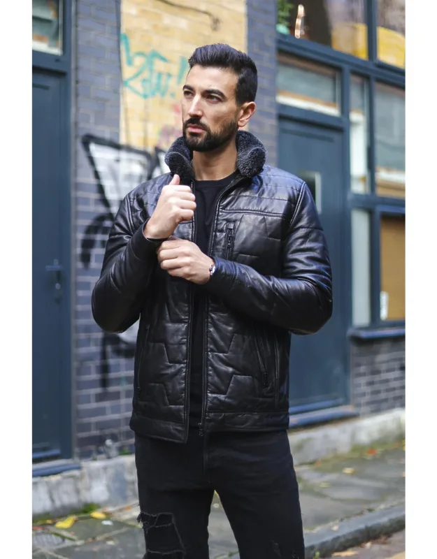 Leather Quilted Puffer Biker Jacket