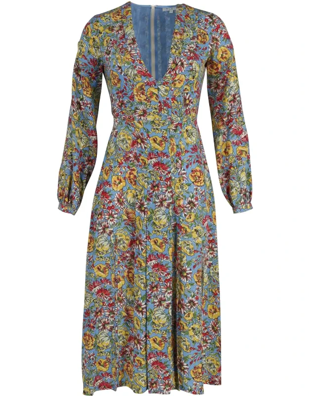 V-neck Long Sleeve Midi Dress