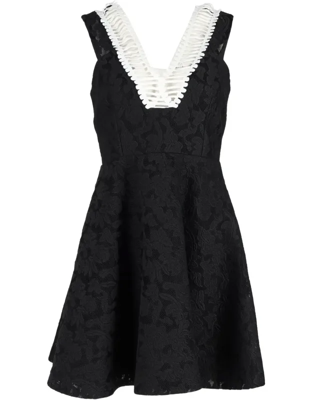 Rhythm Pleated Embroidered Mesh Mini Dress