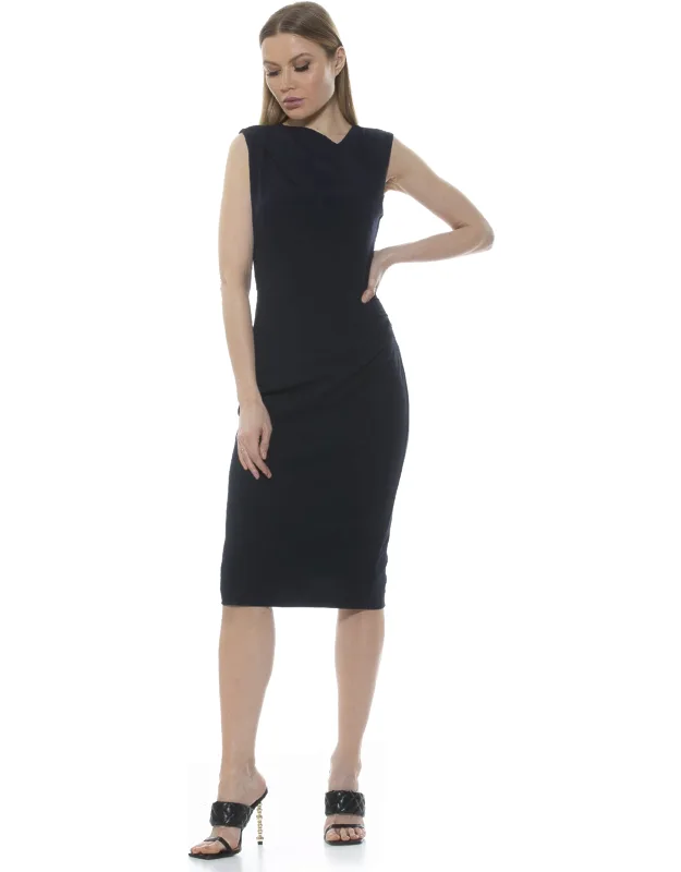 Diane Dress With Asymmetrical Neckline And Zipper Backing