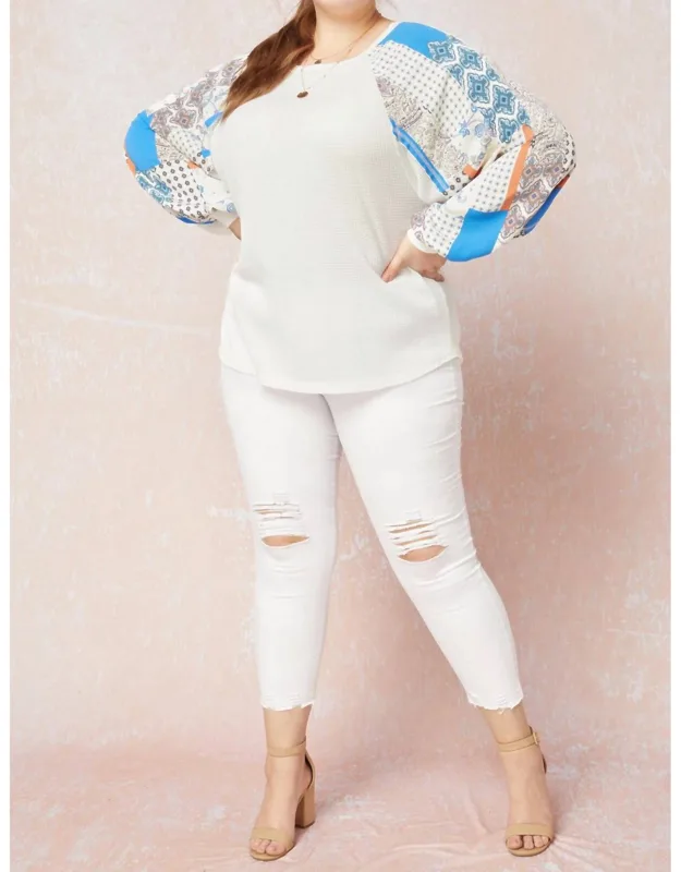 Mixed Print Long Sleeve Top