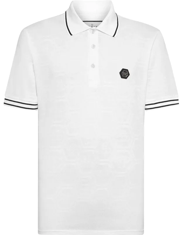 _polo Shirt Ss With Pp Hexagon Pattern And Striped Rib Knit Collar_