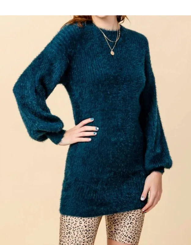 Puff Sleeve Knit Sweater Dress