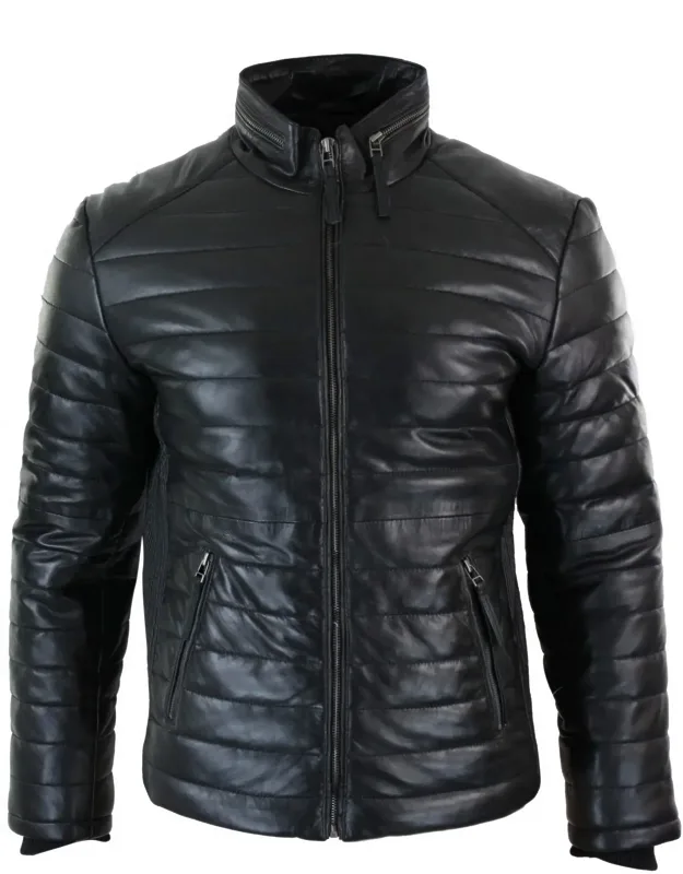 Quilted Puffer Jacket - Premium Quality Soft Sheep Napa Leather, Tailored Fit