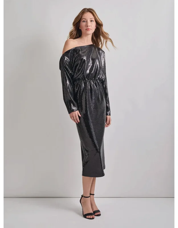 Modern Fit Sequin Novelty Woven Blouson Midi Dress