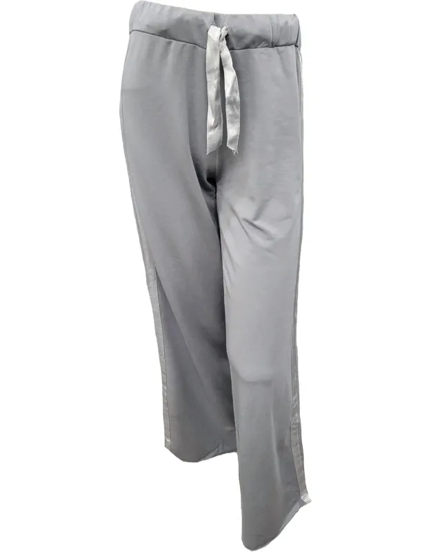 Kimber Long French Terry Wide Leg Pants With Satin Stripes
