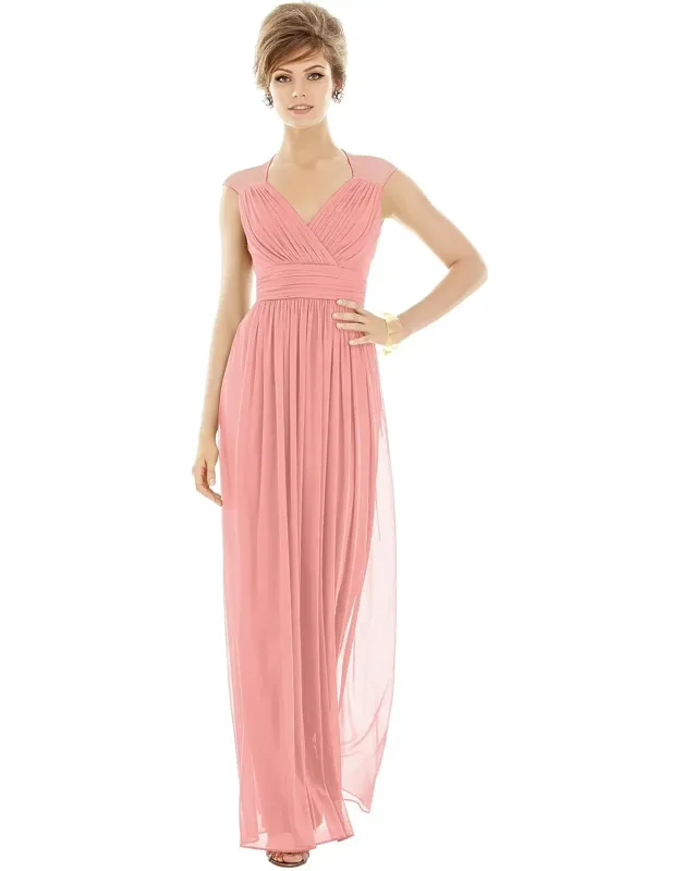 Chiffon Knit Cap Sleeve V-neck Maxi Dress