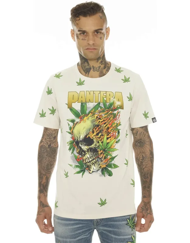 T-shirt Short Sleeve Crew Neck Tee "pantera 420" In Cream