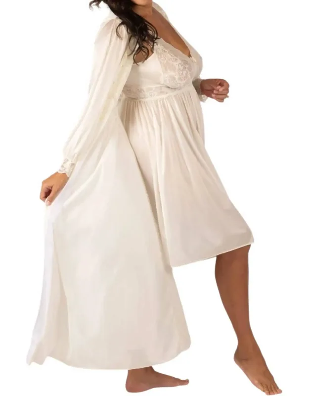 Silhouette Long Sleeve Long Coat With Lace Cuffs And Scalloped V-neckline