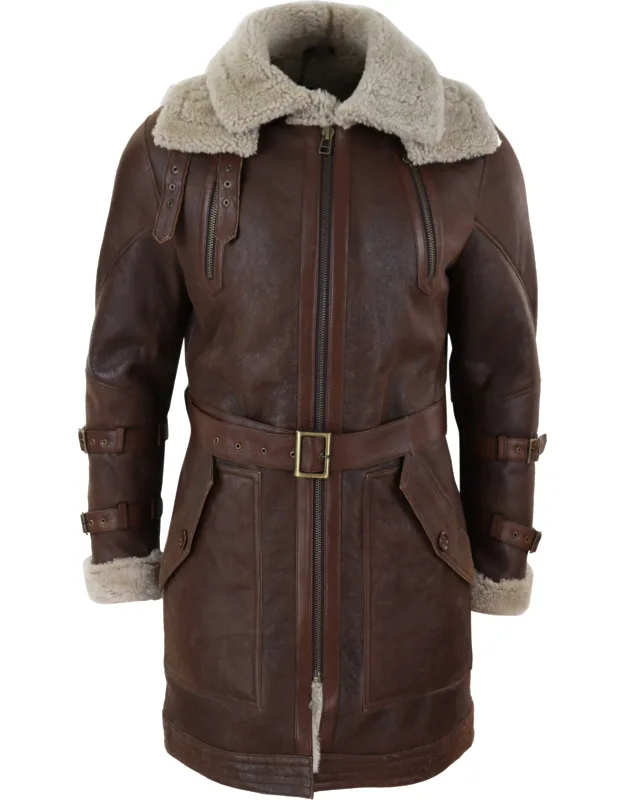 Shearling Sheepskin Long Belted Jacket