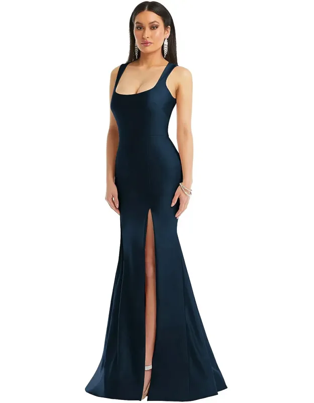 Square Neck Stretch Satin Mermaid Dress