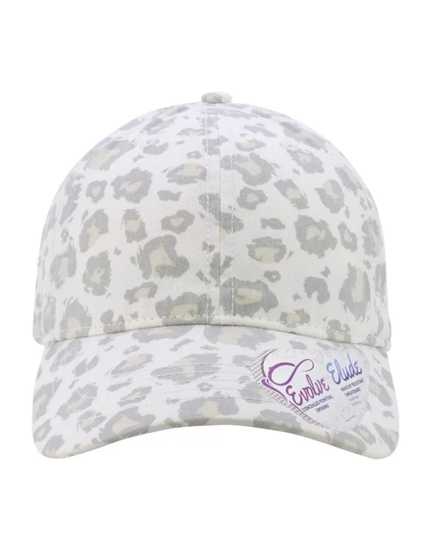 Garment-washed Fashion Print Cap With Concealed Ponytail Opening And Moisture-management Sweatband