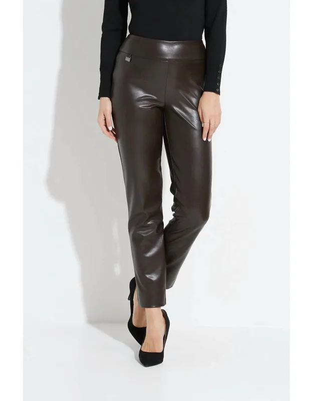 _faux Leather Pants With Structured Waistband And Elastic Waist_