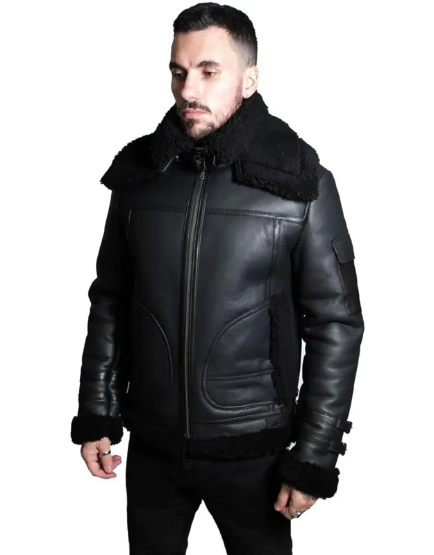 Hingham Sheepskin Jacket With Double Collar And Adjustable Belt
