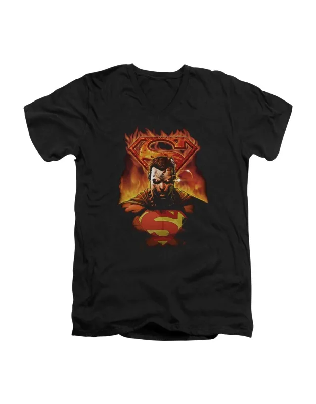 Superman Man On Fire V Neck T-shirt