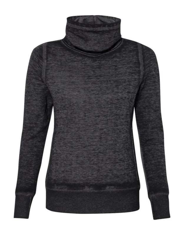 J. America Zen Fleece Cowl Neck Sweatshirt With Welt Pockets And Thumbholes