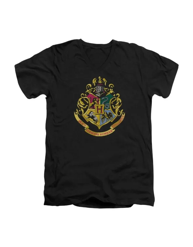 Harry Potter Hogwarts Crest Short Sleeve V Neck Premium Cotton Tee / T-shirt, 100% Pre-shrunk Cotton