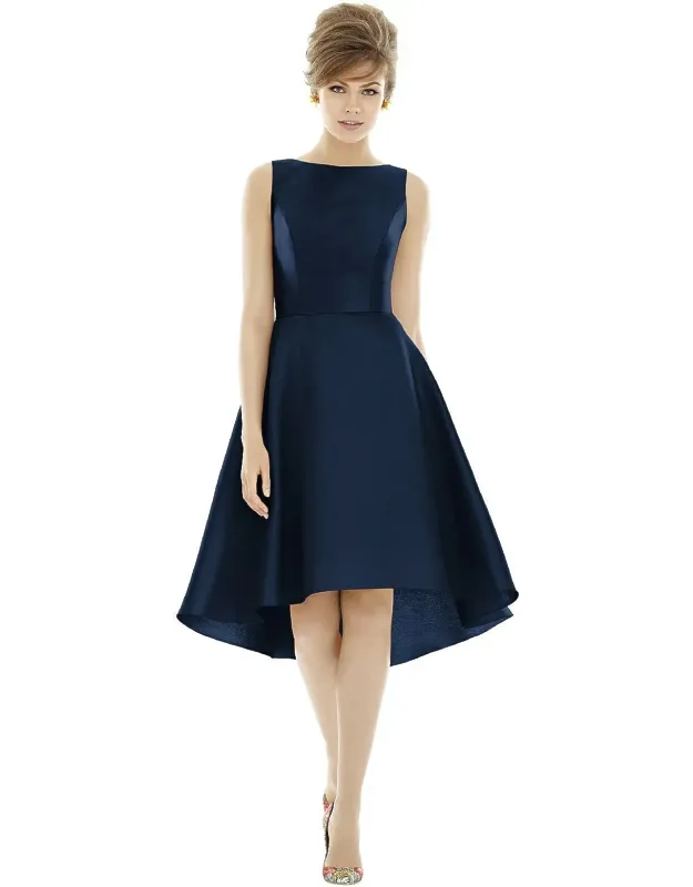 Bateau Neck Satin High Low Cocktail Dress