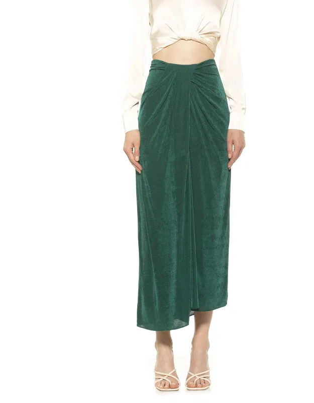 Jeanette Skirt - Front Drape Midi, Unique Fold Design
