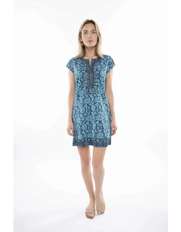 Lucy Tunic - Classic Dress With Hand Embroidered Neckline And Hem