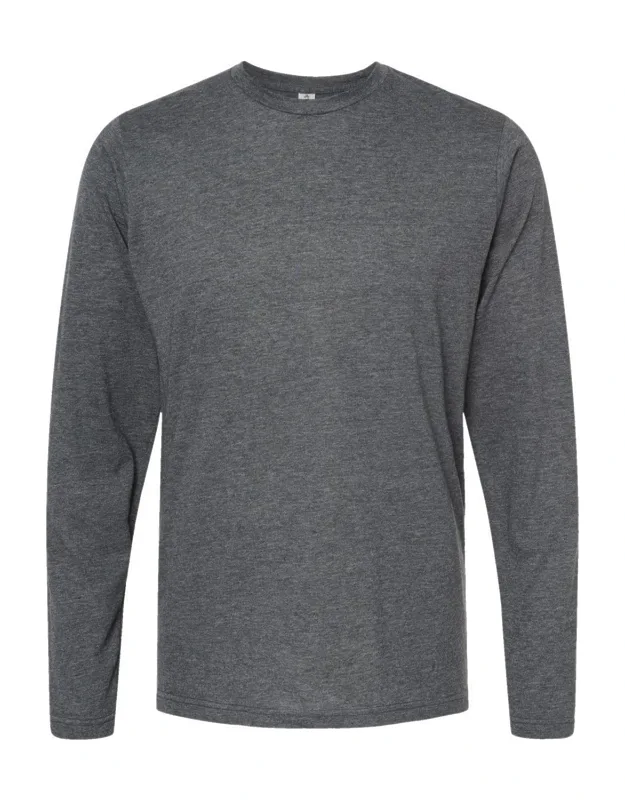 Poly-rich Long Sleeve T-shirt With Ribbed Collar And Double Needle Stitching