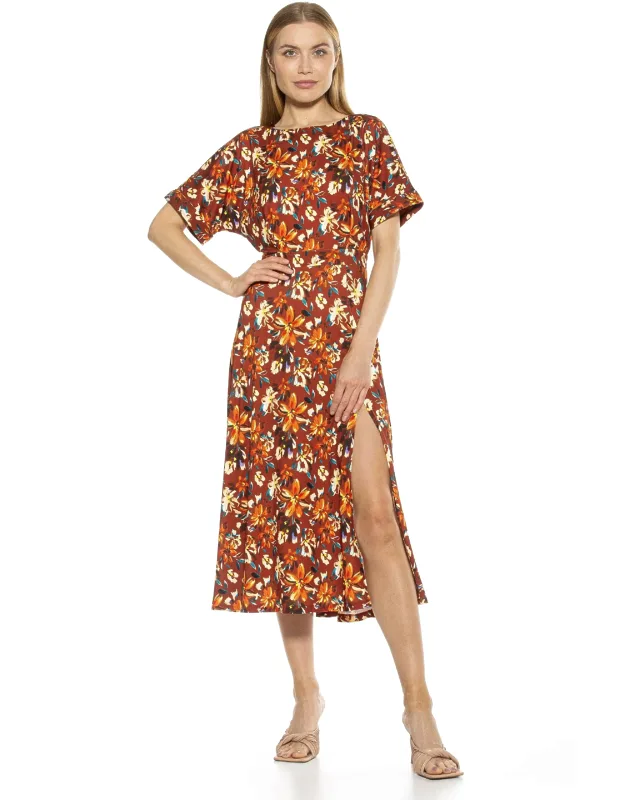 Lana Midi Dress With Boatneck And Leg Slit
