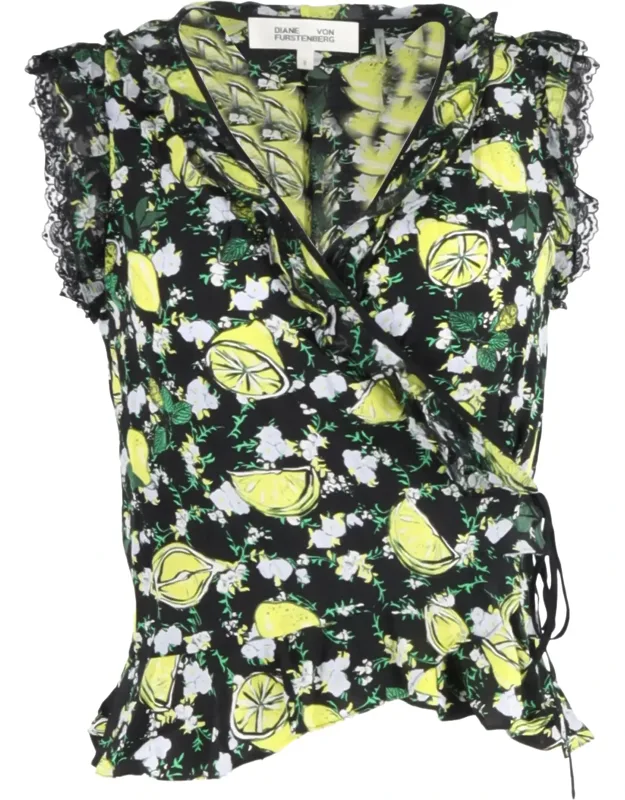 Lemon-print Wrap Blouse In Silk